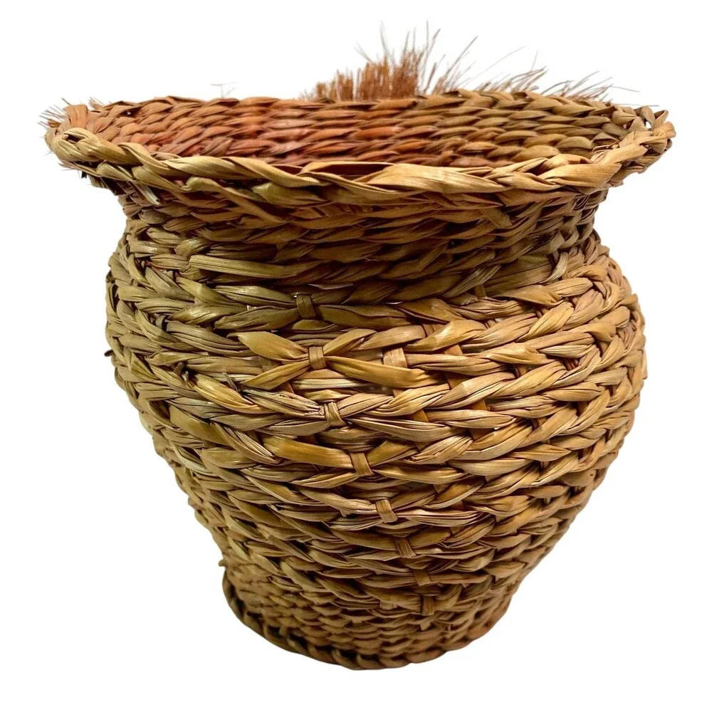 Vintage Wicker Rattan OWL  Basket Planter 6